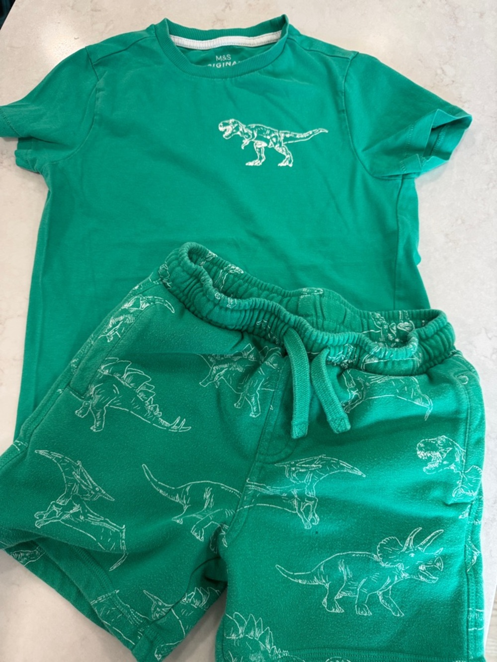 M&S Green Dinosaur Tee & Shorts Set